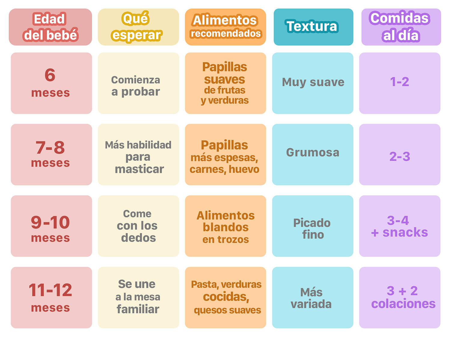 Alimentos segun la edad del Bebe